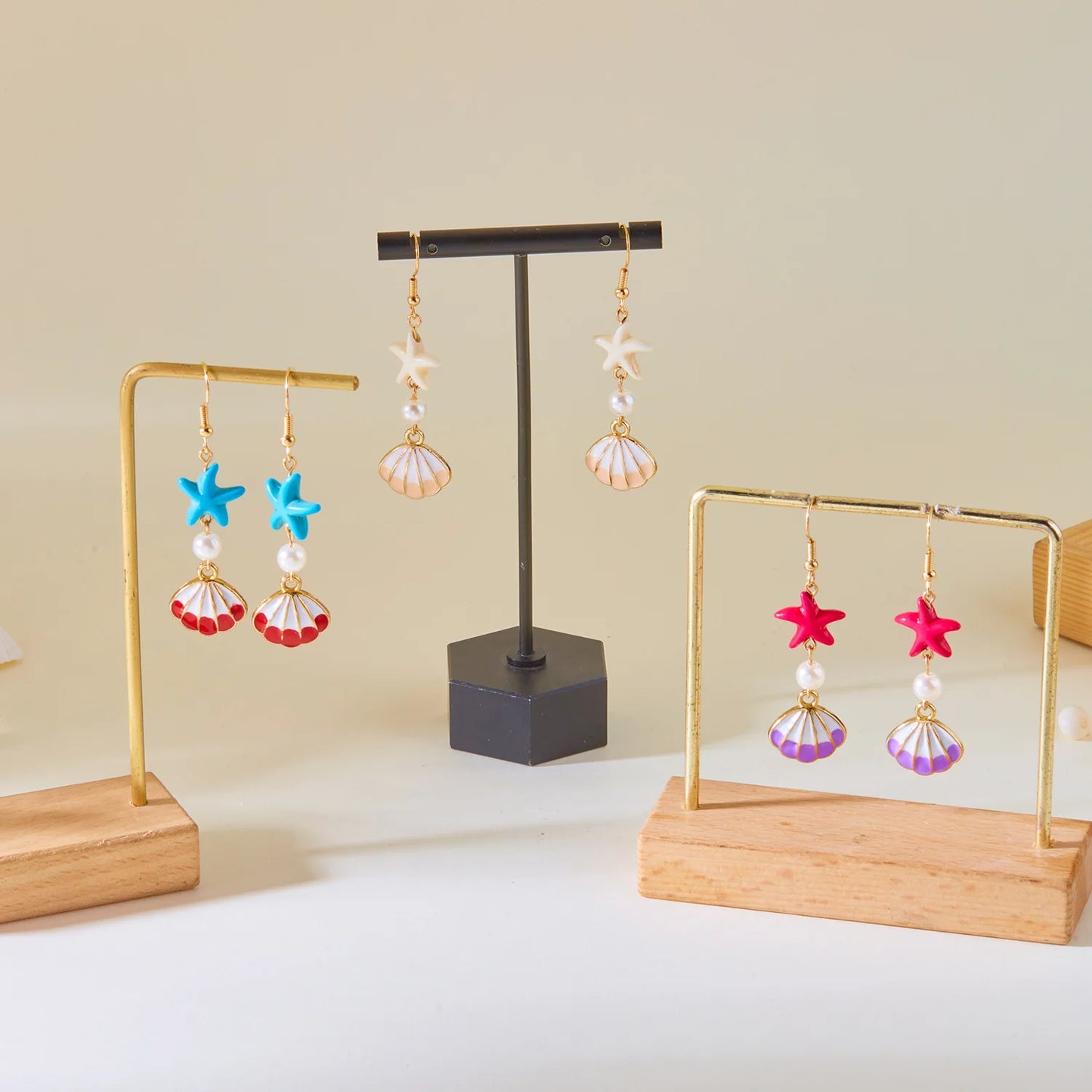 Minimalist Starfish, Pearl & Shell Drop Earrings