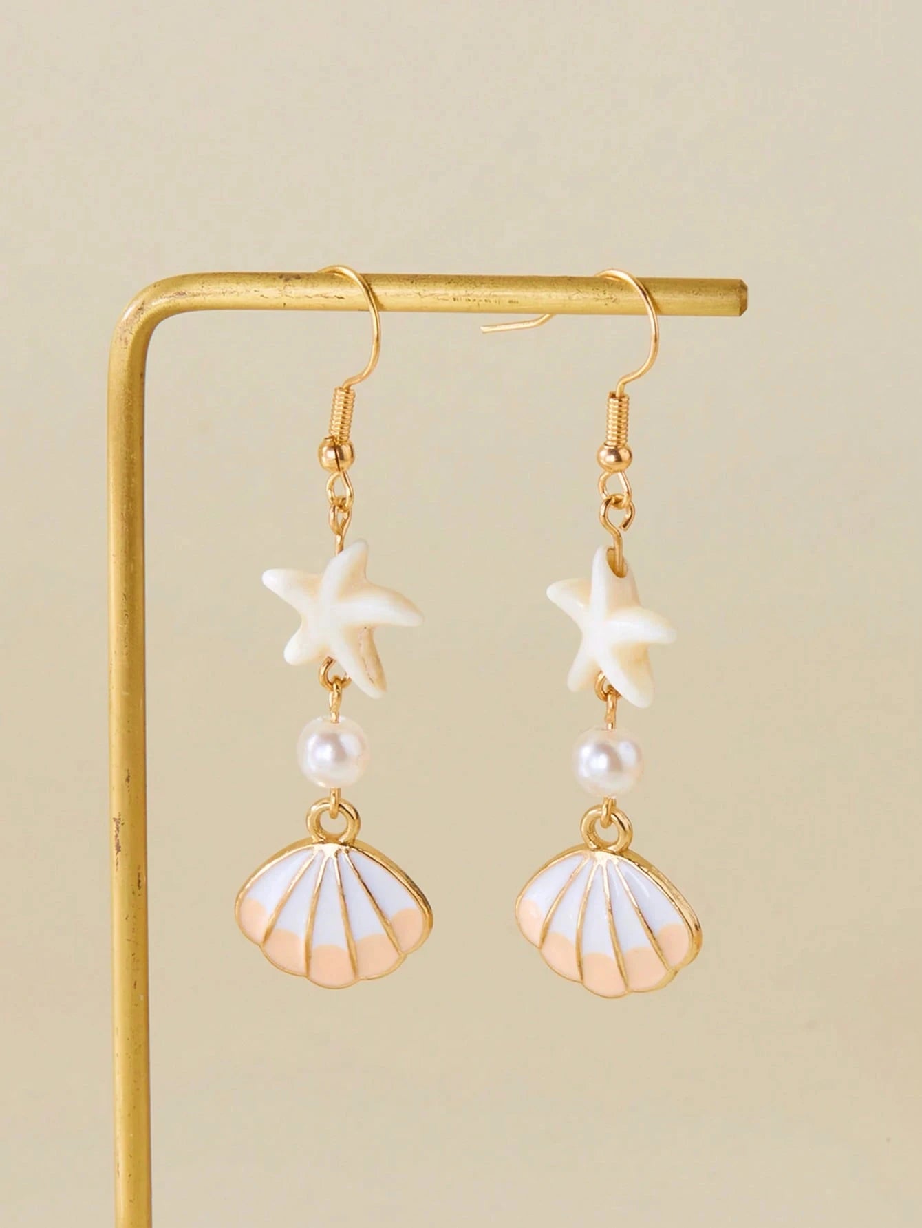 Minimalist Starfish, Pearl & Shell Drop Earrings